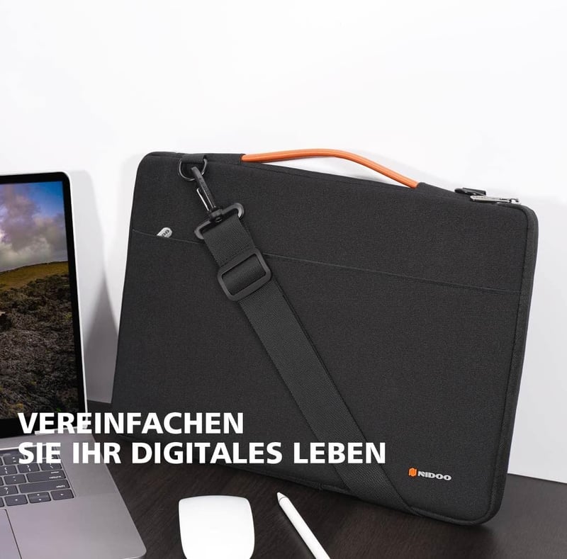 NIDOO 14 Zoll Laptoptasche Umhängetasche Surface Laptop ThinkPad Chromebook Schwarz