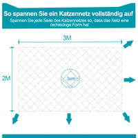 Plasă de protecție pentru pisici NieKilig pentru balcon fără găurire, pentru fereastră și terasă, grilaj de protecție pentru pisici, 2 m x 3 m 2