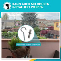 Plasă de protecție pentru pisici NieKilig pentru balcon fără găurire, pentru fereastră și terasă, grilaj de protecție pentru pisici, 2 m x 3 m 5