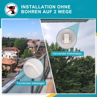 Plasă de protecție pentru pisici NieKilig pentru balcon fără găurire, pentru fereastră și terasă, grilaj de protecție pentru pisici, 2 m x 3 m 4