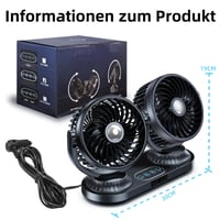 Autoventilátor NIFBANG 12V/24V, dvojitá hlava, 2 USB porty, 3 rýchlosti, otáčanie 270°/360° 7