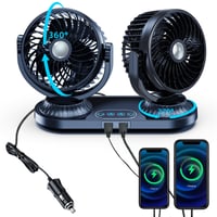 Autoventilátor NIFBANG 12V/24V, dvojitá hlava, 2 USB porty, 3 rýchlosti, otáčanie 270°/360° 1