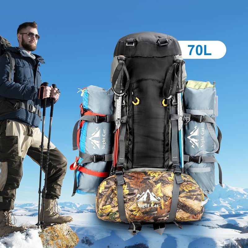 Night Cat 70L Trekking Hátizsák Férfiaknak Nőknek Lélegző Camping Túrázás