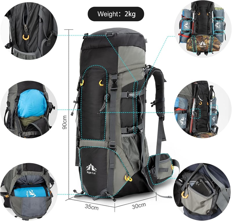 Night Cat 70L Trekking Hátizsák Férfiaknak Nőknek Lélegző Camping Túrázás