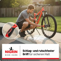 Kefa na umývanie bicyklov NIGRIN Bike Care – mäkké štetiny, veľká plocha kefy, nárazuvzdorná a protišmyková rukoväť, čierno-červená, 1 ks 5