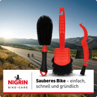 Sada čistiacich kief na bicykel Nigrin Bike Care, 3 ks – kefa na umývanie, kefa na ráfiky, kefa na kazetu – čierna/červená 2