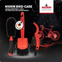 Sada čistiacich kief na bicykel Nigrin Bike Care, 3 ks – kefa na umývanie, kefa na ráfiky, kefa na kazetu – čierna/červená 7