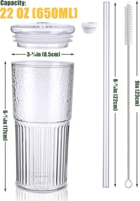 NiHome 2 darabos üvegpohár szett fedővel és szívószállal, 650 ml smoothie pohár jeges kávéhoz és teához, mosogatógépben mosható 8