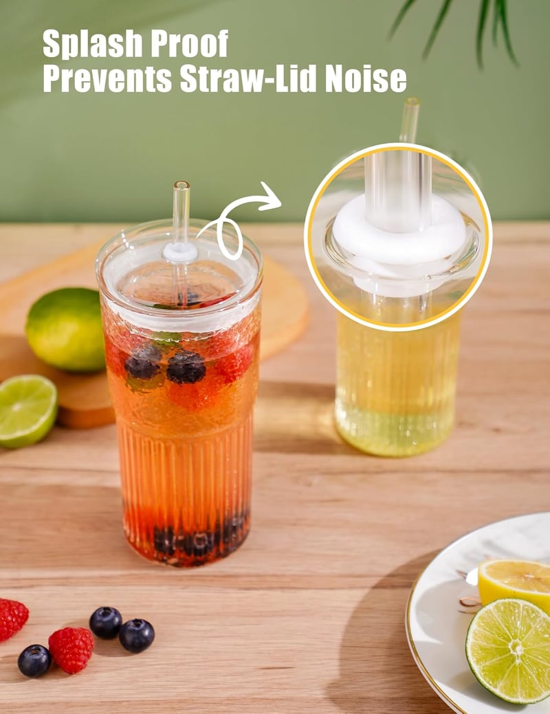 NiHome 2 darabos üvegpohár szett fedővel és szívószállal, 650 ml smoothie pohár jeges kávéhoz és teához, mosogatógépben mosható
