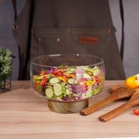 NiHome 3,5L üveg desszerttál akáciafaházzal, salátás és tortás tálka 3