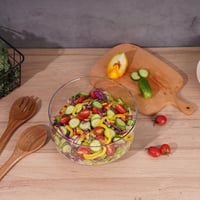 NiHome 3,5L üveg desszerttál akáciafaházzal, salátás és tortás tálka 7