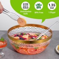 NiHome Átlátszó punchkeverő 5L arany peremmel, kanál és fogóval 3