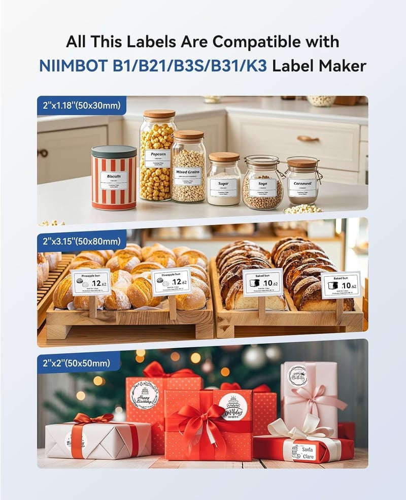 NIIMBOT B1 Bluetooth Címkenyomtató 3 Címkével - Vízálló, Széles Címkék, 30 Betűtípus, 1500+ Ikon, Kiskereskedelem, Iroda, Otthoni Rendszerez