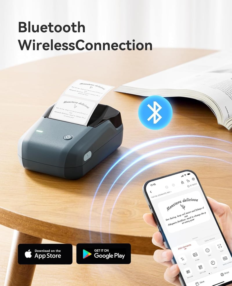 NIIMBOT B1 Bluetooth Címkenyomtató 3 Címkével - Vízálló, Széles Címkék, 30 Betűtípus, 1500+ Ikon, Kiskereskedelem, Iroda, Otthoni Rendszerez