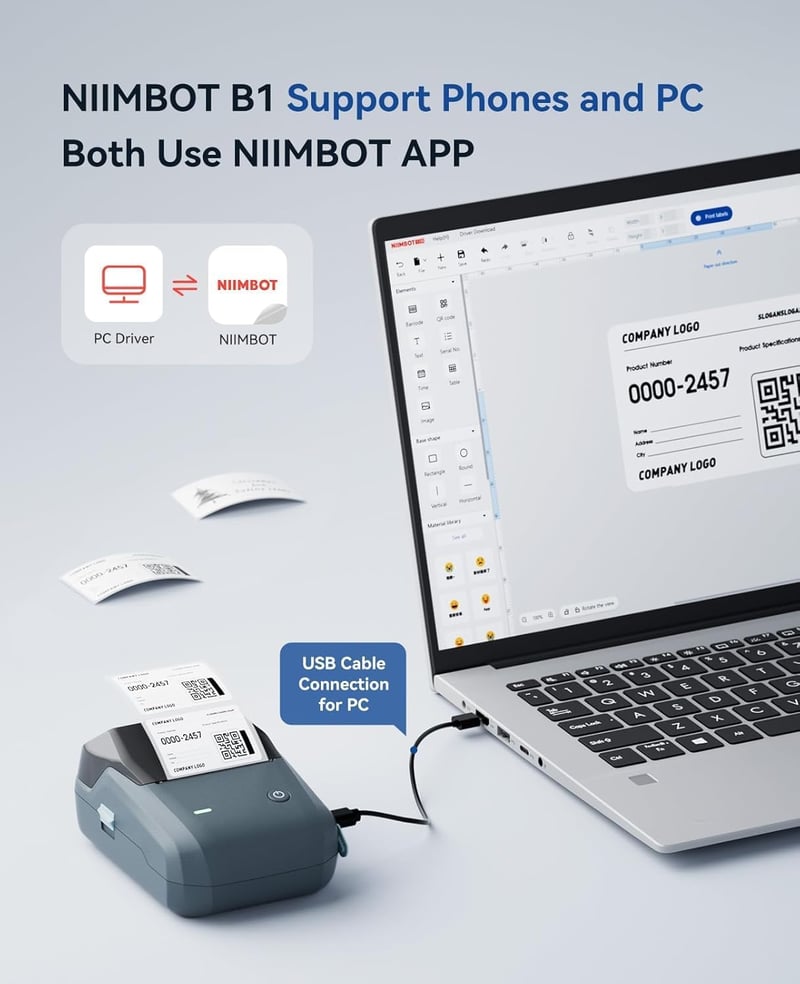 NIIMBOT B1 Bluetooth Címkenyomtató 3 Címkével - Vízálló, Széles Címkék, 30 Betűtípus, 1500+ Ikon, Kiskereskedelem, Iroda, Otthoni Rendszerez