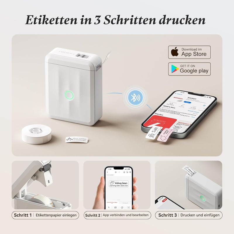NIIMBOT D110 Hordozható Bluetooth Címkenyomtató Készlet - 3 Öntapadós Címketekerccsel, iOS/Android Kompatibilis, Otthoni és Irodai Rendszere