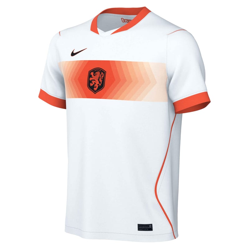 Detský dres Nike Holandsko – vonkajší, 13/15 rokov – Futbalový dres Dri-FIT Stadium Away – WM 2026 Euro Fan Jersey, biela/Hyper Crimson