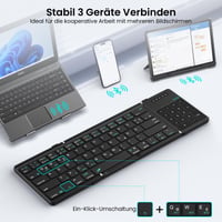 Nillkin sklopiva Bluetooth tipkovnica s touchpadom, QWERTY, s numeričkim dijelom, punjiva, kompatibilna s iPad iOS Android Windows sustavima, crna koža 2