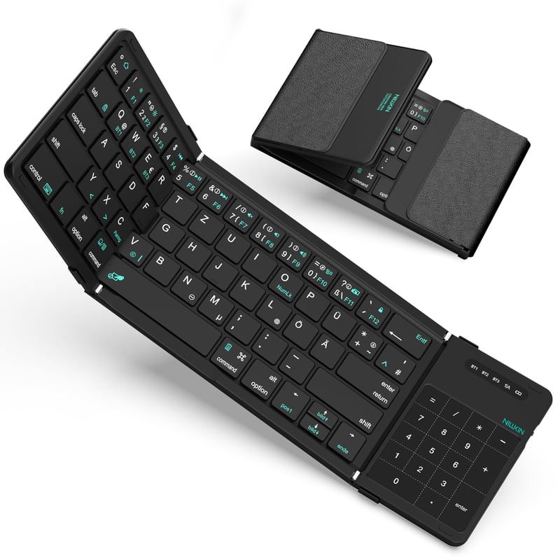 Nillkin sklopiva Bluetooth tipkovnica s touchpadom, QWERTY, s numeričkim dijelom, punjiva, kompatibilna s iPad iOS Android Windows sustavima, crna koža