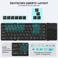 Nillkin sklopiva Bluetooth tipkovnica s touchpadom, QWERTY, s numeričkim dijelom, punjiva, kompatibilna s iPad iOS Android Windows sustavima, crna koža 3