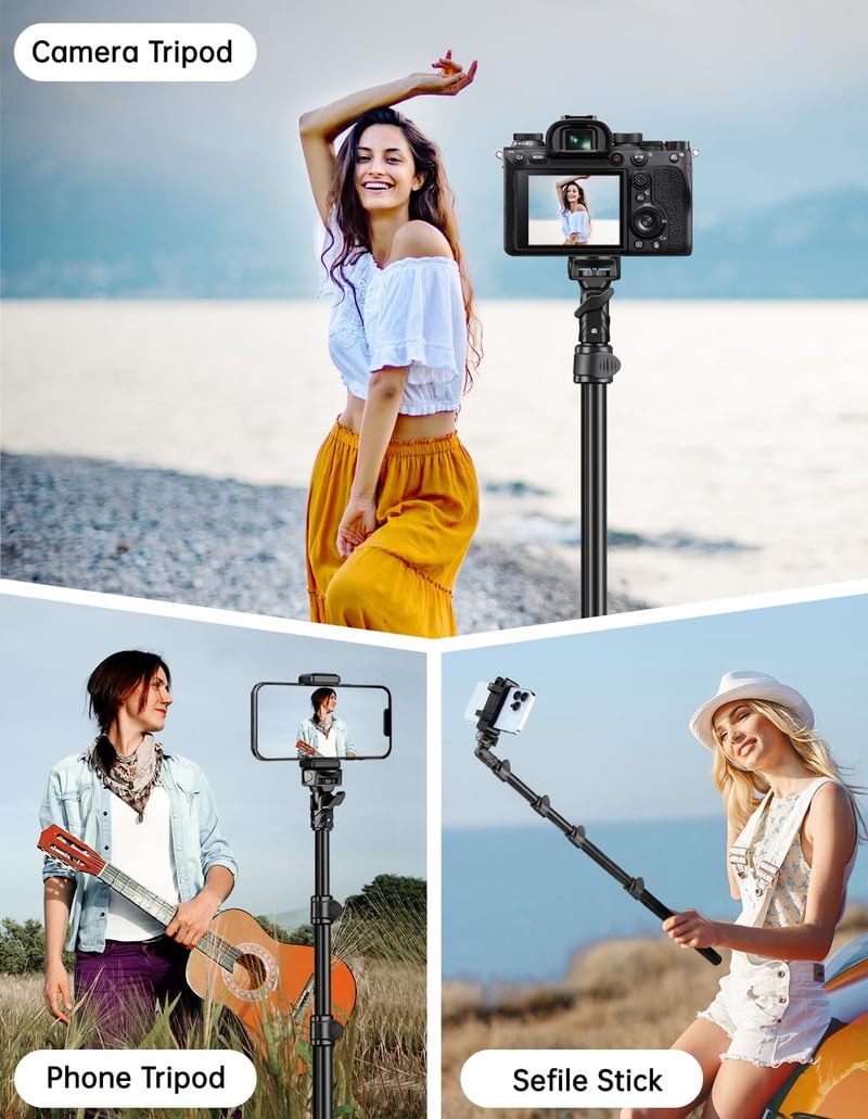 Nineigh 180 cm Alumínium Teleszkópos Tripod Állvány - Távirányítós Selfie Bot iPhone, Samsung, Huawei Telefonokhoz, Golyófejjel, 4,4 Font Te