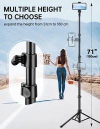 Nineigh 180 cm Alumínium Teleszkópos Tripod Állvány - Távirányítós Selfie Bot iPhone, Samsung, Huawei Telefonokhoz, Golyófejjel, 4,4 Font Te 2
