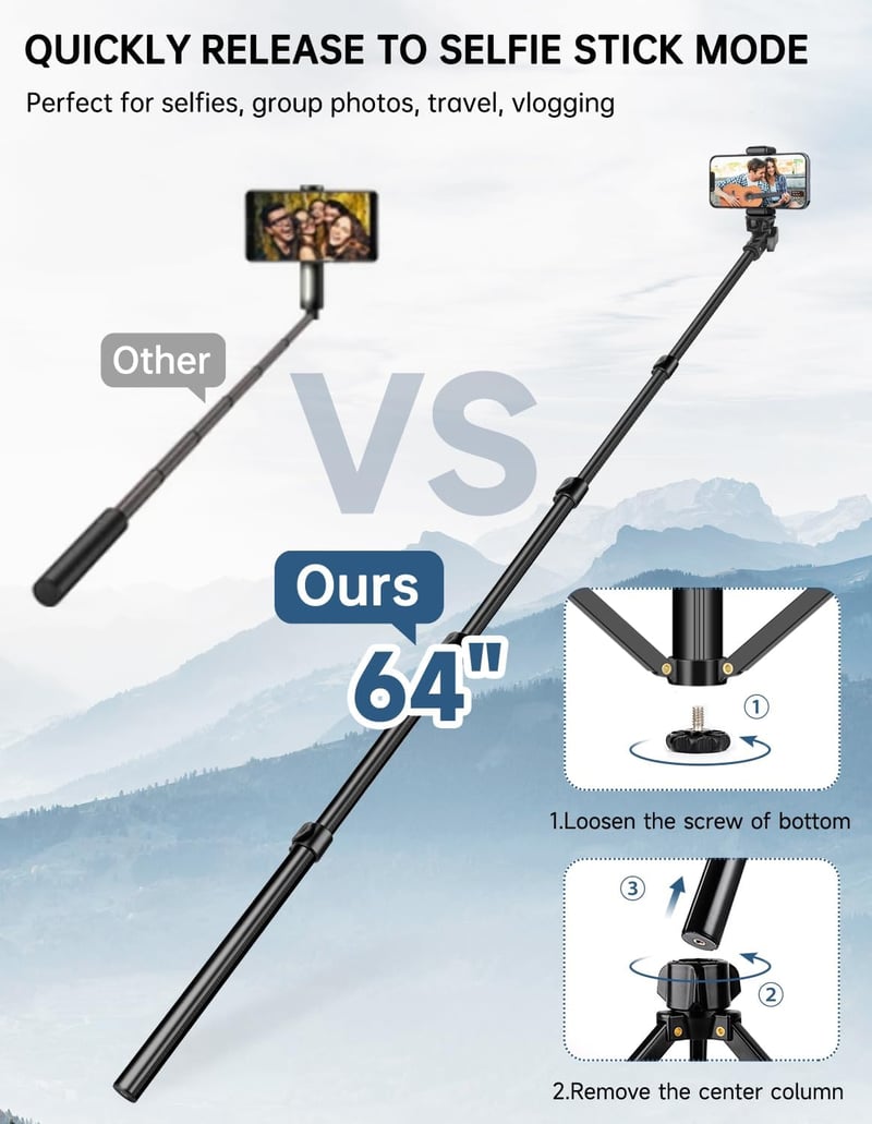 Nineigh 180 cm Alumínium Teleszkópos Tripod Állvány - Távirányítós Selfie Bot iPhone, Samsung, Huawei Telefonokhoz, Golyófejjel, 4,4 Font Te