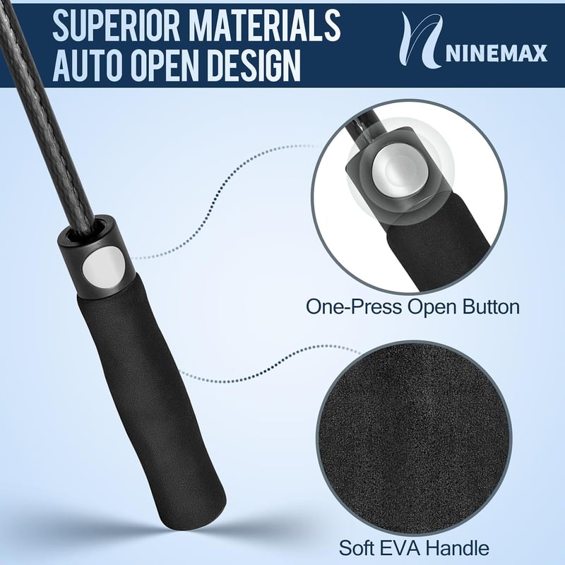 NINEMAX 68 Inch Automatikus Golf Esernyő Szélálló Dupla Baldachin Fekete/Sötétkék
