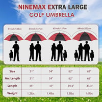 NINEMAX Golf Esernyő Nagy Méretű Viharálló 157cm Dupla Rétegű Szélálló Fekete-Piros Férfi Női Sportesernyő 2