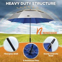 NINEMAX UV védelmes nagyméretű esernyő 2 személyre, viharálló golfesernyo - 68Inch/175CM, silver/blue 6