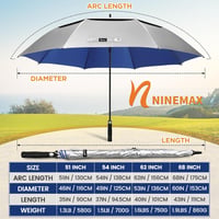 NINEMAX UV védelmes nagyméretű esernyő 2 személyre, viharálló golfesernyo - 68Inch/175CM, silver/blue 3