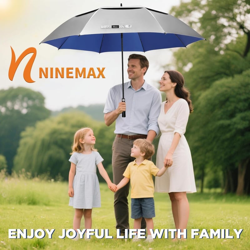 NINEMAX UV védelmes nagyméretű esernyő 2 személyre, viharálló golfesernyo - 68Inch/175CM, silver/blue