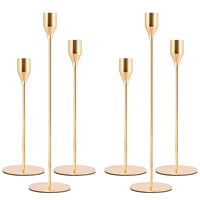 Set 6 Sfeșnice Aurii NINGESHOP, 32/27/22 cm, Suport pentru Lumânări Tip Fus, Sfeșnic Metalic pentru Mese de Nuntă, Decorațiune Vintage pentru Petreceri și Cine 1