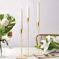Set 6 Sfeșnice Aurii NINGESHOP, 32/27/22 cm, Suport pentru Lumânări Tip Fus, Sfeșnic Metalic pentru Mese de Nuntă, Decorațiune Vintage pentru Petreceri și Cine 7