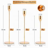 Set 6 Sfeșnice Aurii NINGESHOP, 32/27/22 cm, Suport pentru Lumânări Tip Fus, Sfeșnic Metalic pentru Mese de Nuntă, Decorațiune Vintage pentru Petreceri și Cine 2