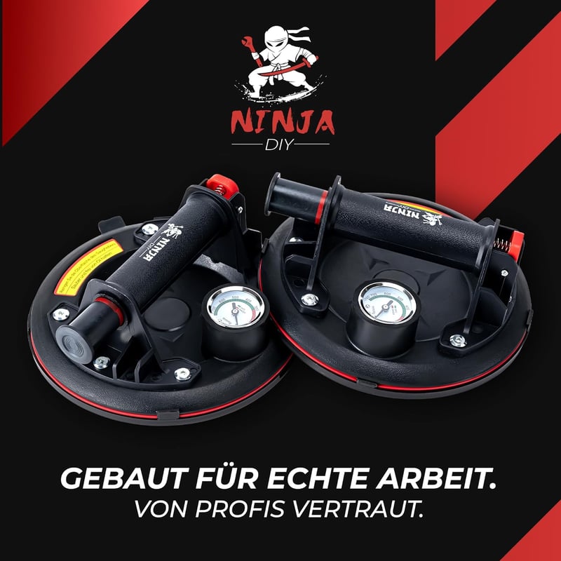 Ninja DIY Tapadókorongos Emelő Szett - 2 db Erős Szívókorong Üveghez, Laminált Lapokhoz, Csempéhez - 300 kg Teherbírás, Hordtáskával