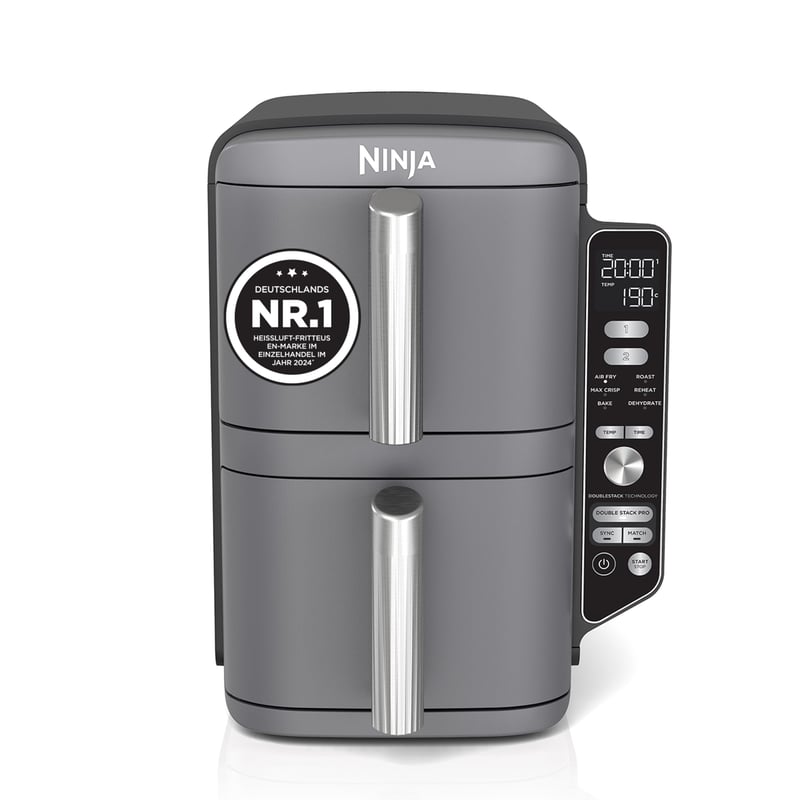 Friteuză cu aer cald Ninja Double Stack XL SL400EU, 9,5 L, 6 funcții de gătire, Airfryer, Gri