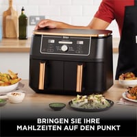 Ninja Foodi MAX AF400EUCP Dual Zone Forrólevegős Sütő, 9,5 L, 2 rekesz, 6 az 1-ben, fogóval, tapadásmentes bevonat, mosogatógépben mosható, réz/fekete 7