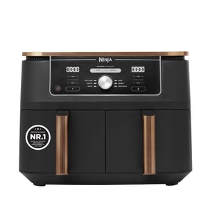 Friteuză cu aer cald Ninja Foodi MAX AF400EUCP Dual Zone, 9,5 L, 2 compartimente, 6 în 1, cu clește, înveliș antiaderent, compatibilă cu mașina de spălat vase, cupru/negru