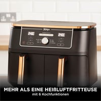 Ninja Foodi MAX AF400EUCP Dual Zone Forrólevegős Sütő, 9,5 L, 2 rekesz, 6 az 1-ben, fogóval, tapadásmentes bevonat, mosogatógépben mosható, réz/fekete 8