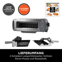 Prăjitor de pâine, grătar și sandwich maker 3 în 1 Ninja Foodi ST202EU din oțel inoxidabil, cu 7 funcții de gătire, 7 setări de rumenire și tavă de coacere 3