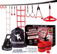NinjaSafe Ninja Akadálypálya Gyerekeknek Kertbe - 10 Nehéz Akadály 15m Slackline Kötéllel - Kültéri Játszótér Mászóhálóval Létrával 1