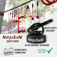 NinjaSafe Ninja Akadálypálya Gyerekeknek Kertbe - 10 Nehéz Akadály 15m Slackline Kötéllel - Kültéri Játszótér Mászóhálóval Létrával 5
