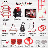 NinjaSafe Ninja Akadálypálya Gyerekeknek Kertbe - 10 Nehéz Akadály 15m Slackline Kötéllel - Kültéri Játszótér Mászóhálóval Létrával 3