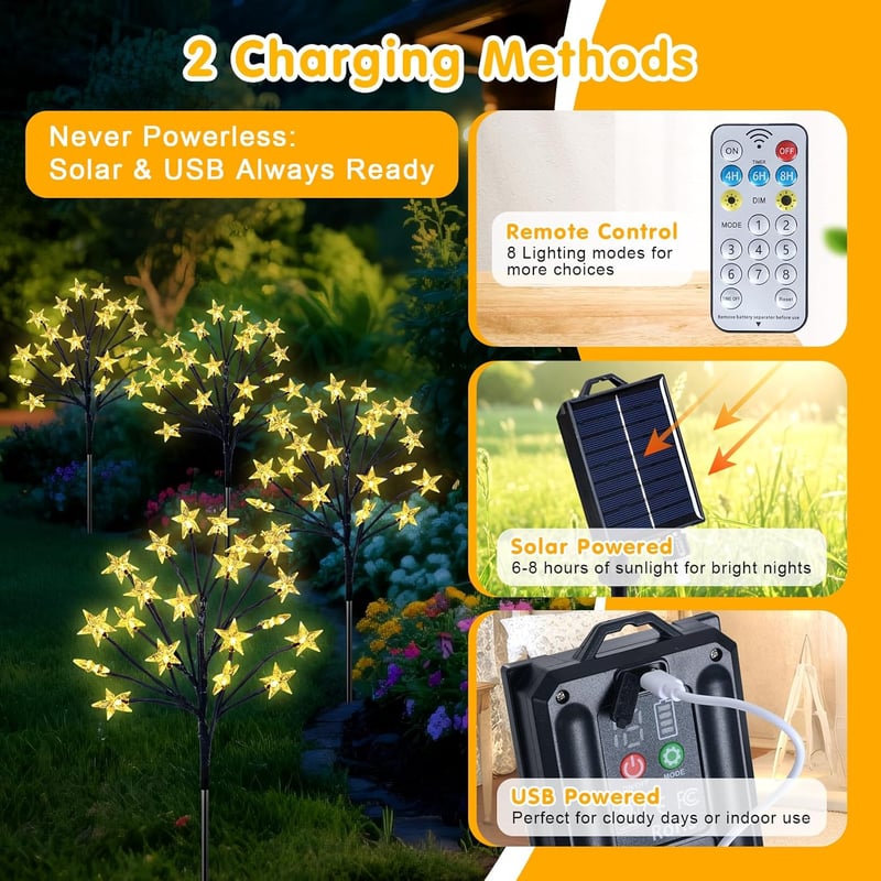 Ninonly 80 LED szolár kerti lámpa 4 db csillag alakú vízálló napelemes fény 8 mód