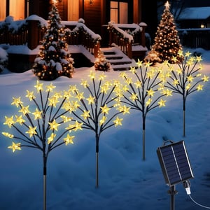 Ninonly set solarnih vrtnih svjetiljki, 4 komada u obliku zvijezde, 80 LED dioda, 8 načina rada, s daljinskim upravljačem, IP65