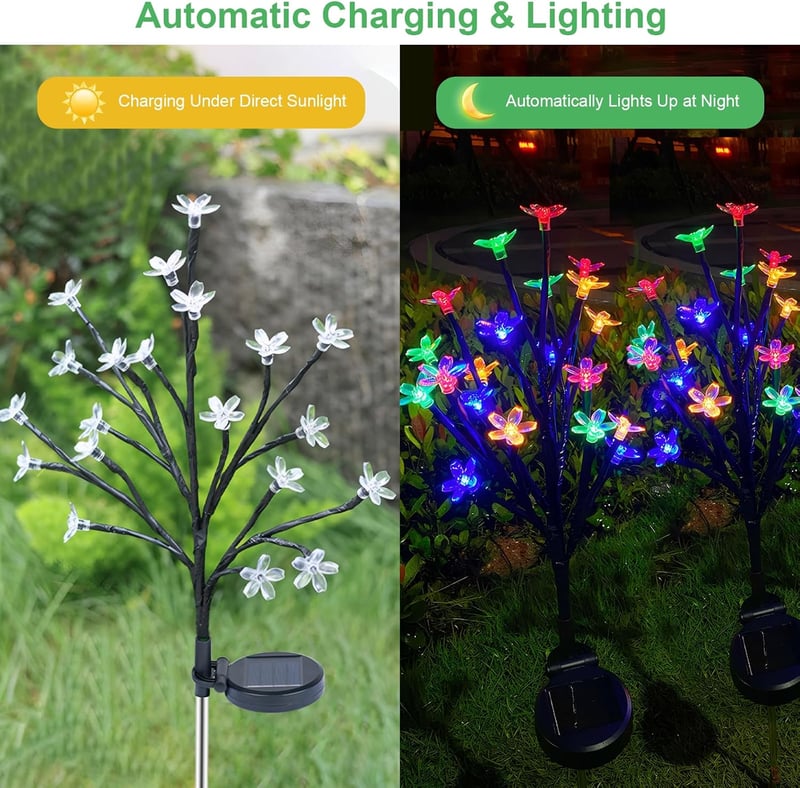 Ninonly Napelemes Kerti Cseresznyevirág Lámpa - 4 db, 80 LED, Rózsaszín, Vízálló Kültéri Világítás Dekoráció Kertbe, Udvarra