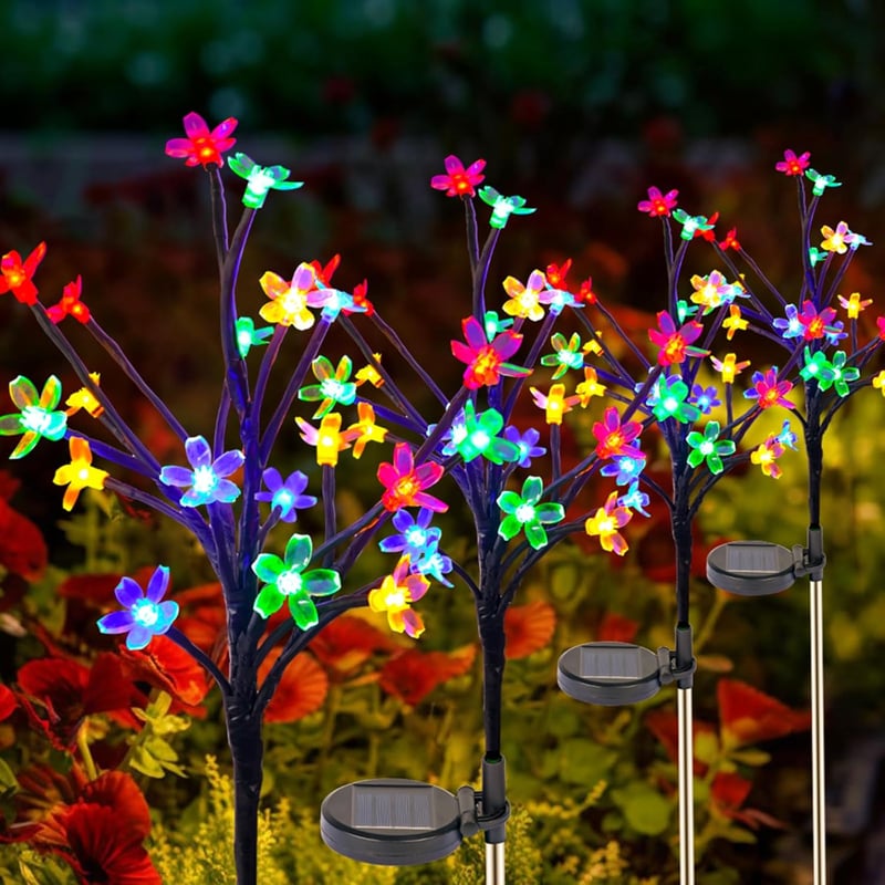 Ninonly Napelemes Kerti Cseresznyevirág Lámpa - 4 db, 80 LED, Rózsaszín, Vízálló Kültéri Világítás Dekoráció Kertbe, Udvarra