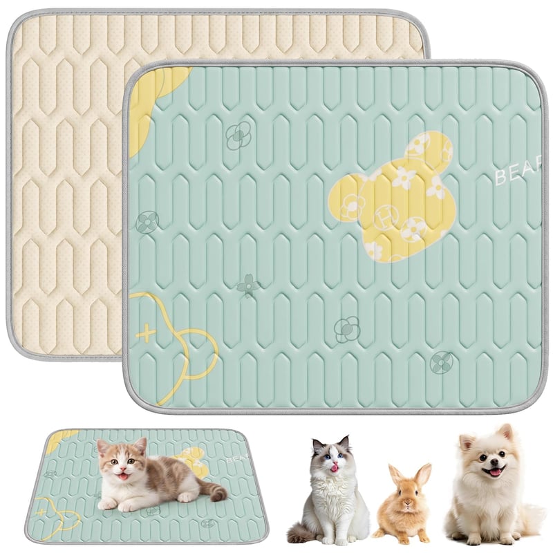 Covoraș de răcire auto-răcitor Ninonly pentru câini și pisici, latex, fără apă și baterii, antiderapant, model cu ursuleț verde, 50x70 cm