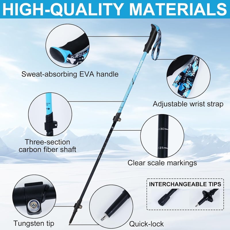 Ninonly összecsukható carbon túrabotok, könnyű teleszkópos nordic walking botok EVA fogantyúval
